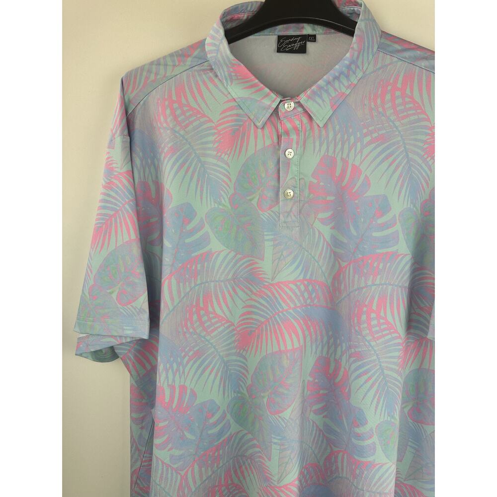 Sunday Swagger Fiji Polo Shirt Golf Tropical Aloha Palm Floral Men's 4XL - Picture 3 of 12